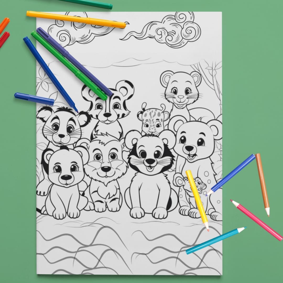 This image contains a Printable coloring busy book that open to pages with Easter designs, featuring playful rabbits and easter eggs, available for download and print for kids and adults. The busy book is available uniquely at SharekknaOnline.com. It can be downloaded instantly and printed at home or your local print house. Numerous engaging and educational activities wait for parents and kids. From traditional coloring sessions with crayons, colored pencils, or markers to sparking imagination through storytelling based on the busy book's images, there's ample room for creativity.