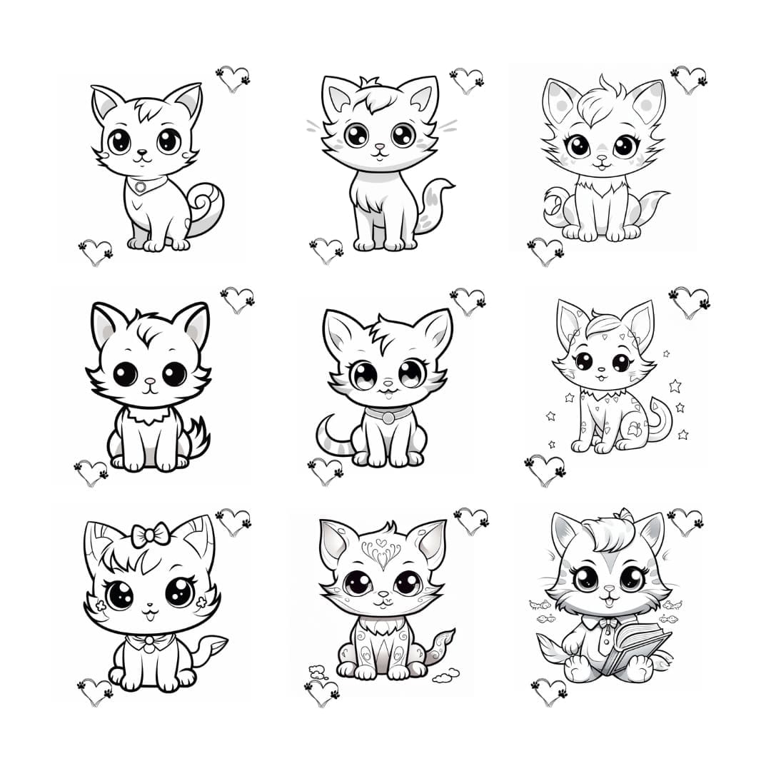 Kawaii Cats Coloring Pages - Image 2