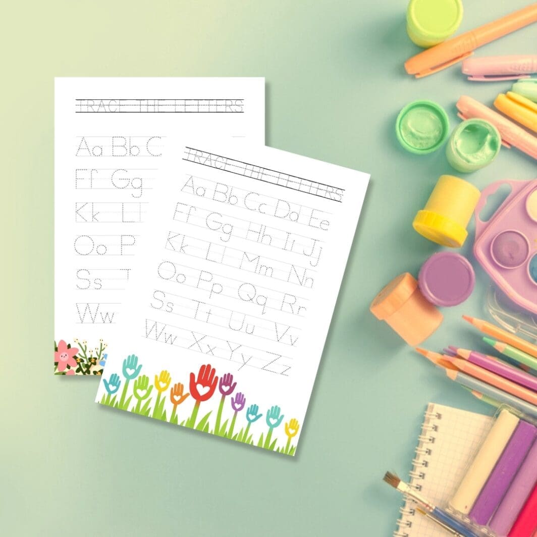 This is a promotional image displaying online printable educational resources available for download at Sharekknaonline.com. The image features colorful elements such as alphabets and numbers, suitable for coloring activities. Additionally, it showcases tracing exercises designed to aid in learning. Visit Sharekknaonline.com to access and download these educational materials. They are available uniquely at SharekknaOnline.com. They can be downloaded and printed at home or your local print house.