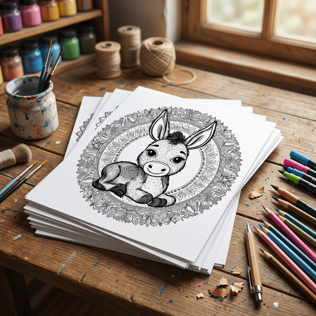 Printable mandala coloring pages for kids and adults, shown with black-and-white mandala designs and colored pencils for a relaxing creative activity.
