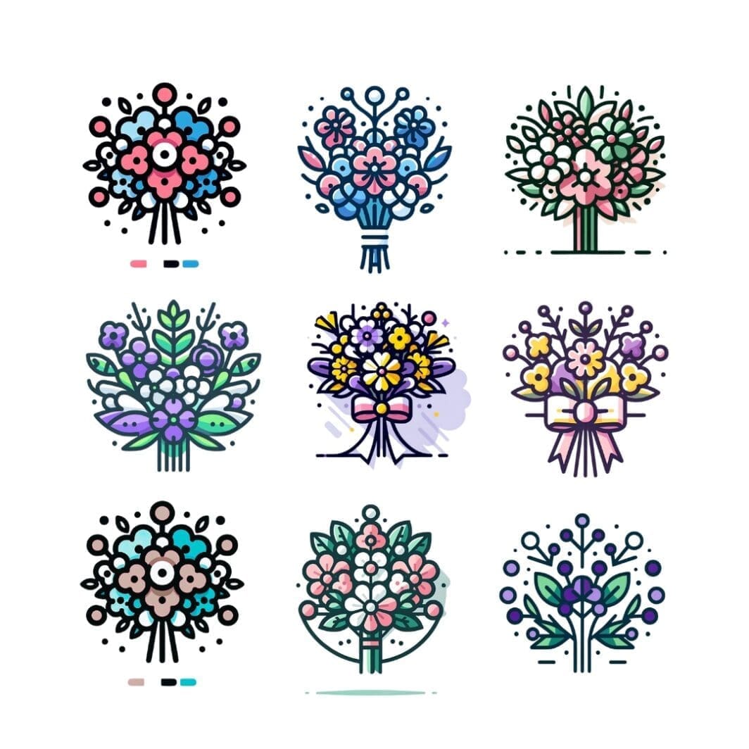 This image contains cute flower bouquet SVG that is used in Web Design for icons, logos, and illustrations, branding resized for various formats, from business cards to billboards, without losing quality, infographics without distortion, animation, Printable Materials, Educational Resources, Email Marketing, Presentation Slides in Microsoft PowerPoint or Google Slides, Cutting Machines for crafters Cricut or Silhouette, preferred format for cutting vinyl, paper, and other materials. They are available uniquely at SharekknaOnline.com. The clipart SVGs can be downloaded with transparent background and printed at home or your local print house and can be used for mothers day gifts