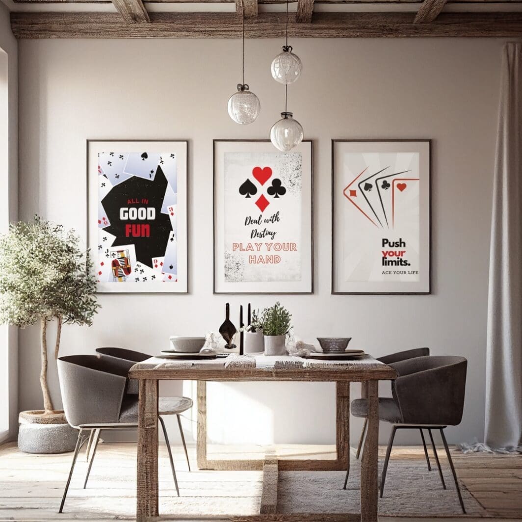 This image contains stylish play cards retro themed poster with emotional and motivational slogans, perfect for home and office wall art and wall decor, available at SharekknaOnline.com. The poster can be downloaded as pdf and printed at home or at the local print house on A3, A4 and A5 paper size.