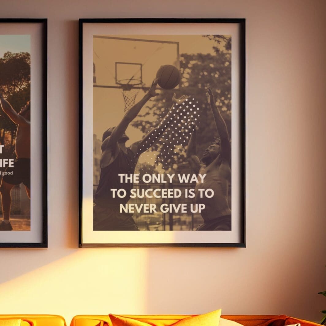 This image contains motivational sports football and basketball team games poster with emotional and motivational slogans, perfect for gum, home and work wall art and wall decor, available at SharekknaOnline.com. The poster can be downloaded as pdf and printed at home or at the local print house on A3, A4 and A5 paper size.