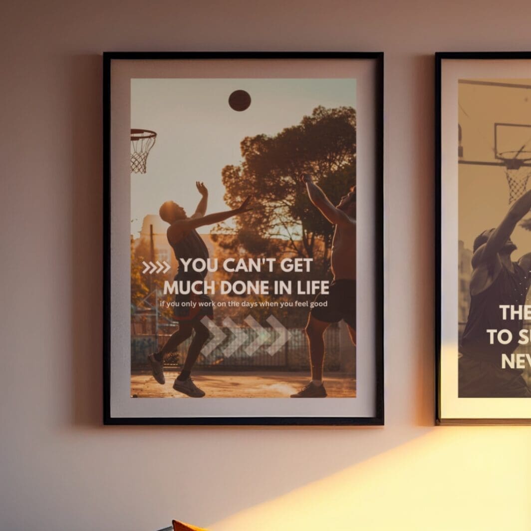 This image contains motivational sports football and basketball team games poster with emotional and motivational slogans, perfect for gum, home and work wall art and wall decor, available at SharekknaOnline.com. The poster can be downloaded as pdf and printed at home or at the local print house on A3, A4 and A5 paper size.