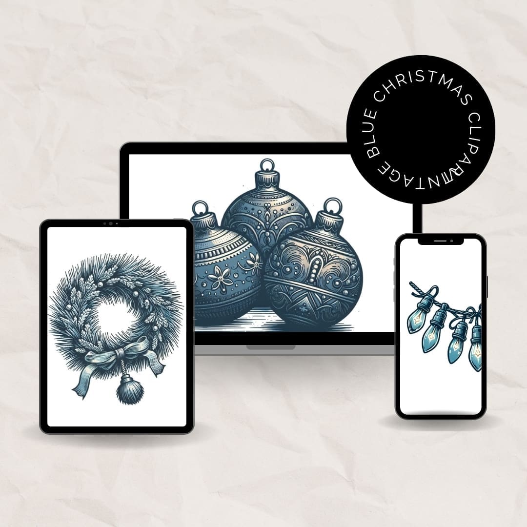 Vintage Blue Christmas Clipart - Image 3