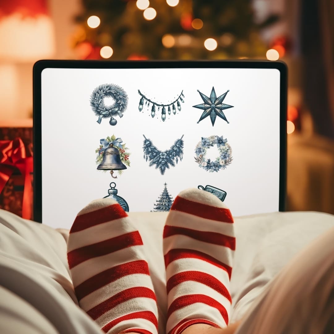 Vintage Blue Christmas Clipart - Image 6