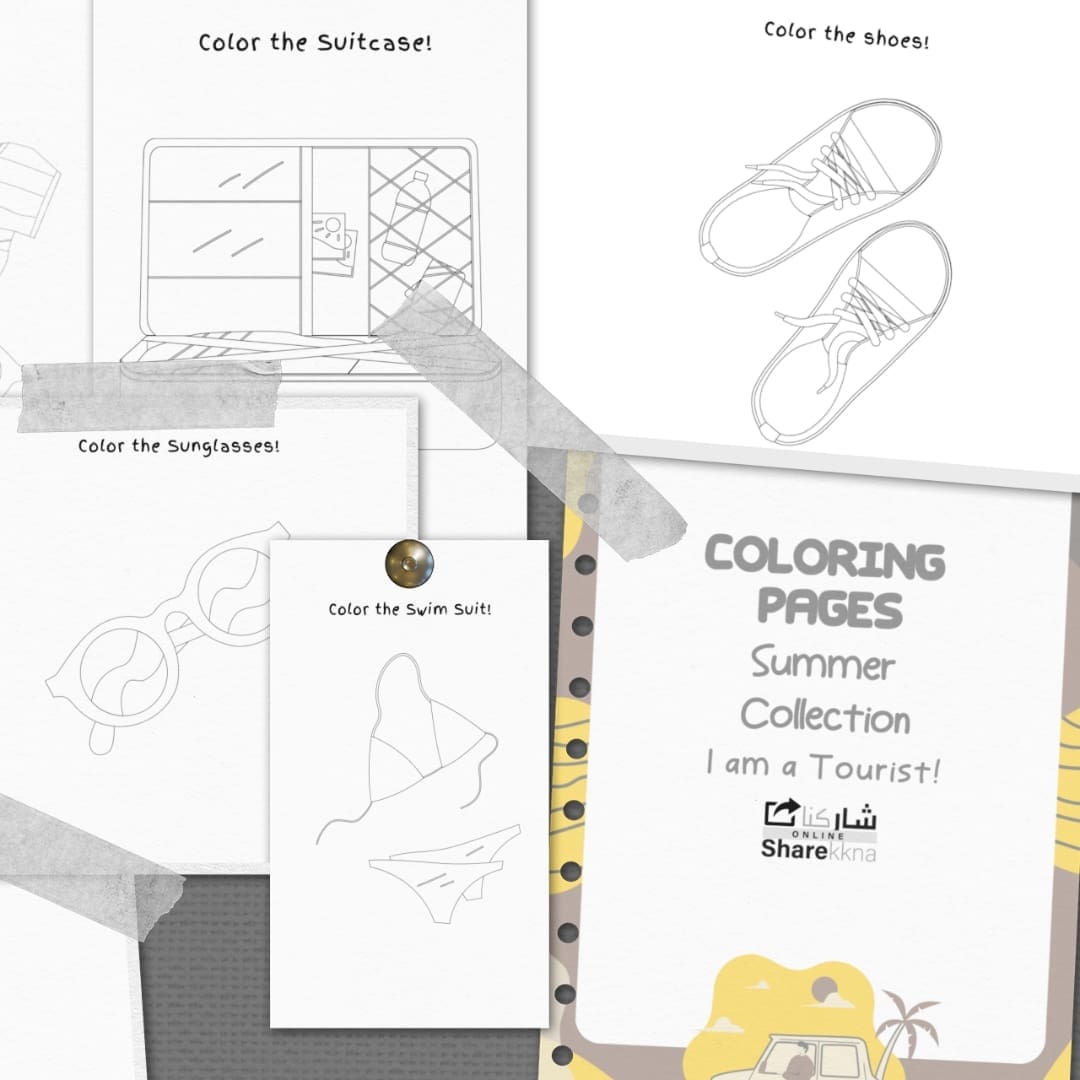 This image contains a Printable coloring busy book that open to pages with designs for download and print for kids and adults. The busy book is available uniquely at SharekknaOnline.com. It can be downloaded instantly and printed at home or your local print house. Numerous engaging and educational activities wait for parents and kids. From traditional coloring sessions with crayons, colored pencils, or markers to sparking imagination through storytelling based on the busy book's images, there's ample room for creativity.