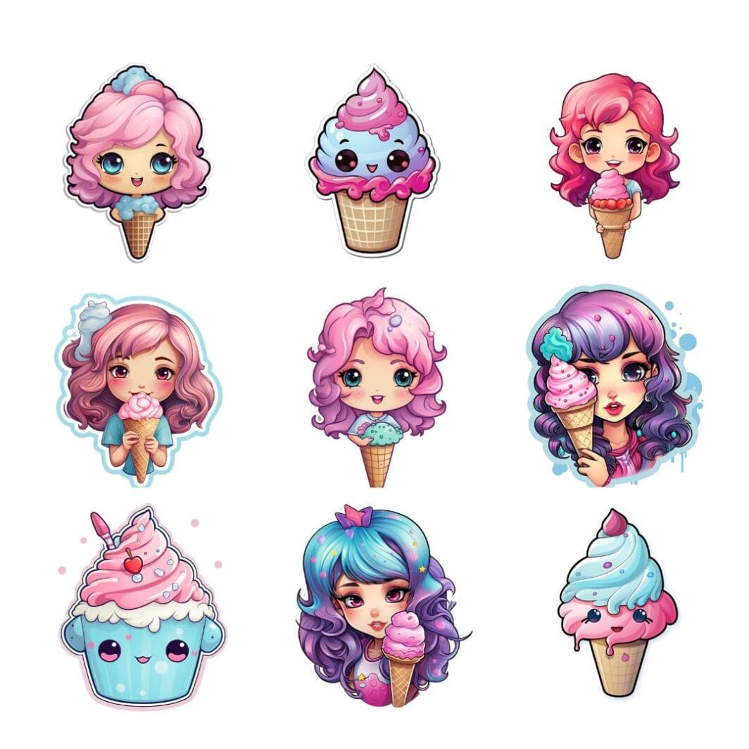 Kawaii Ice Cream Stickers