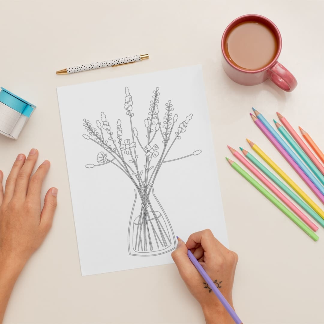 Retro Flower Bouquet Coloring Pages - Image 2