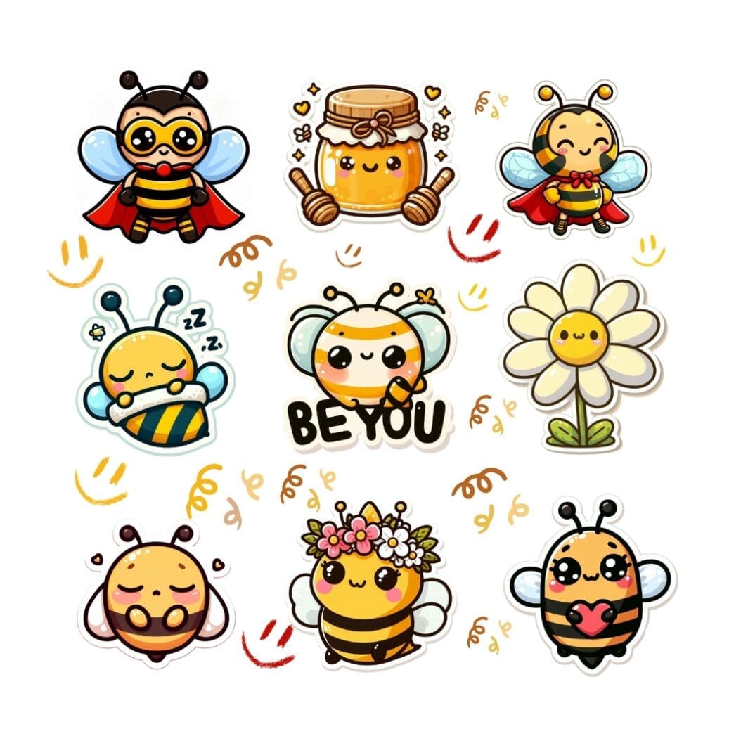 66 Cute Bee Stickers + FREE Printable Mat - Image 4