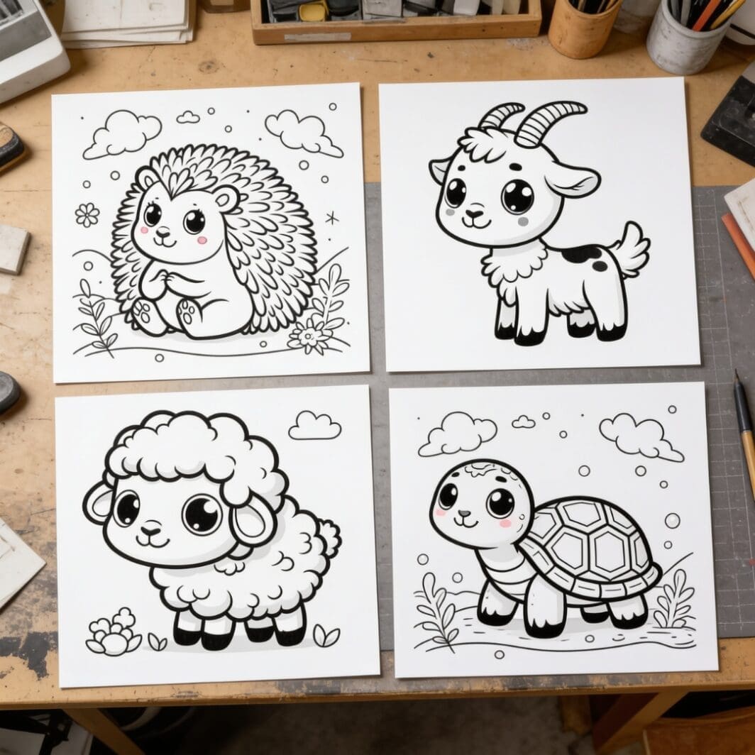Animals Coloring Book for Kids – Printable PDF with cute animal coloring pages for preschoolers, kindergarteners, and young children.