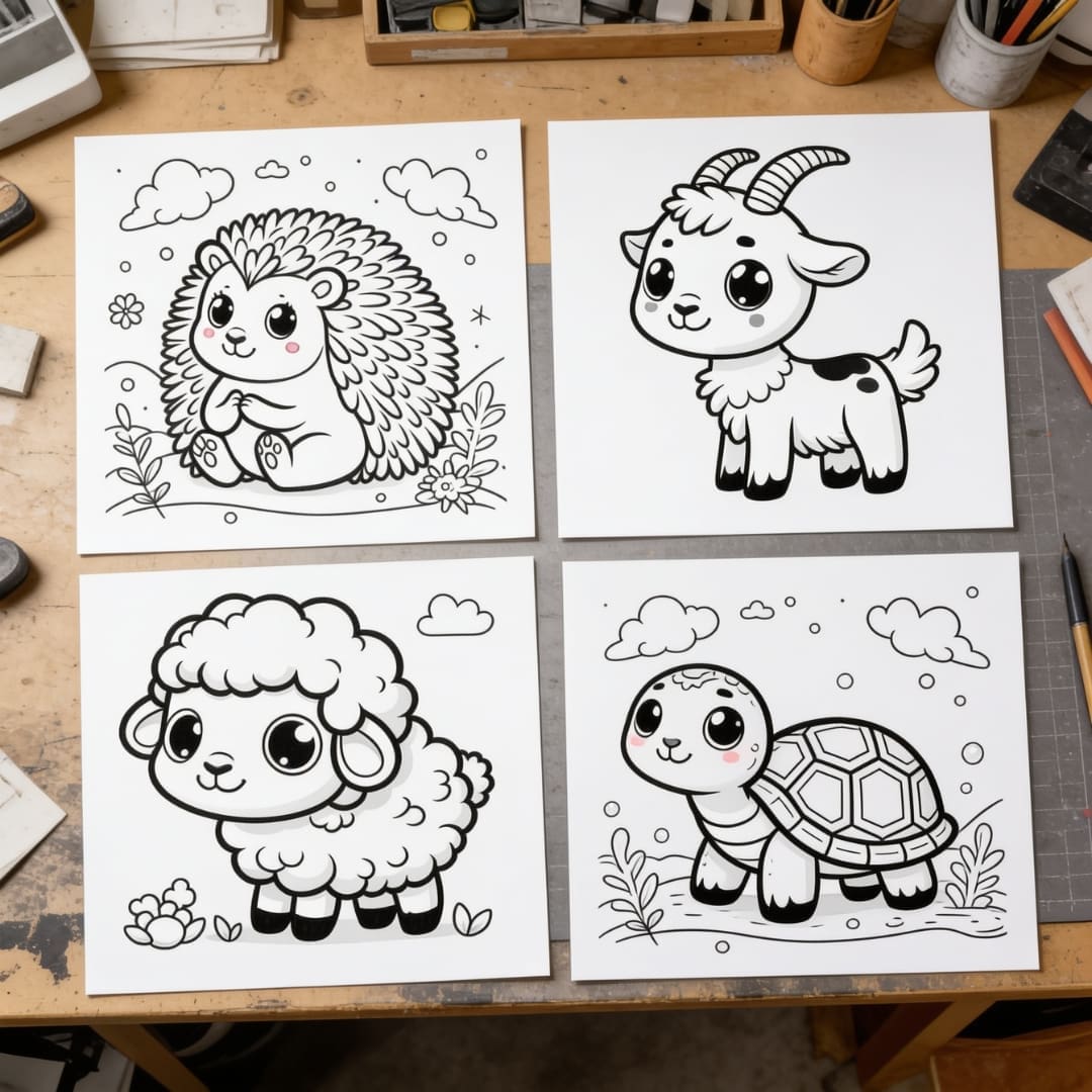Animals Coloring Book for Kids – Printable PDF with cute animal coloring pages for preschoolers, kindergarteners, and young children.