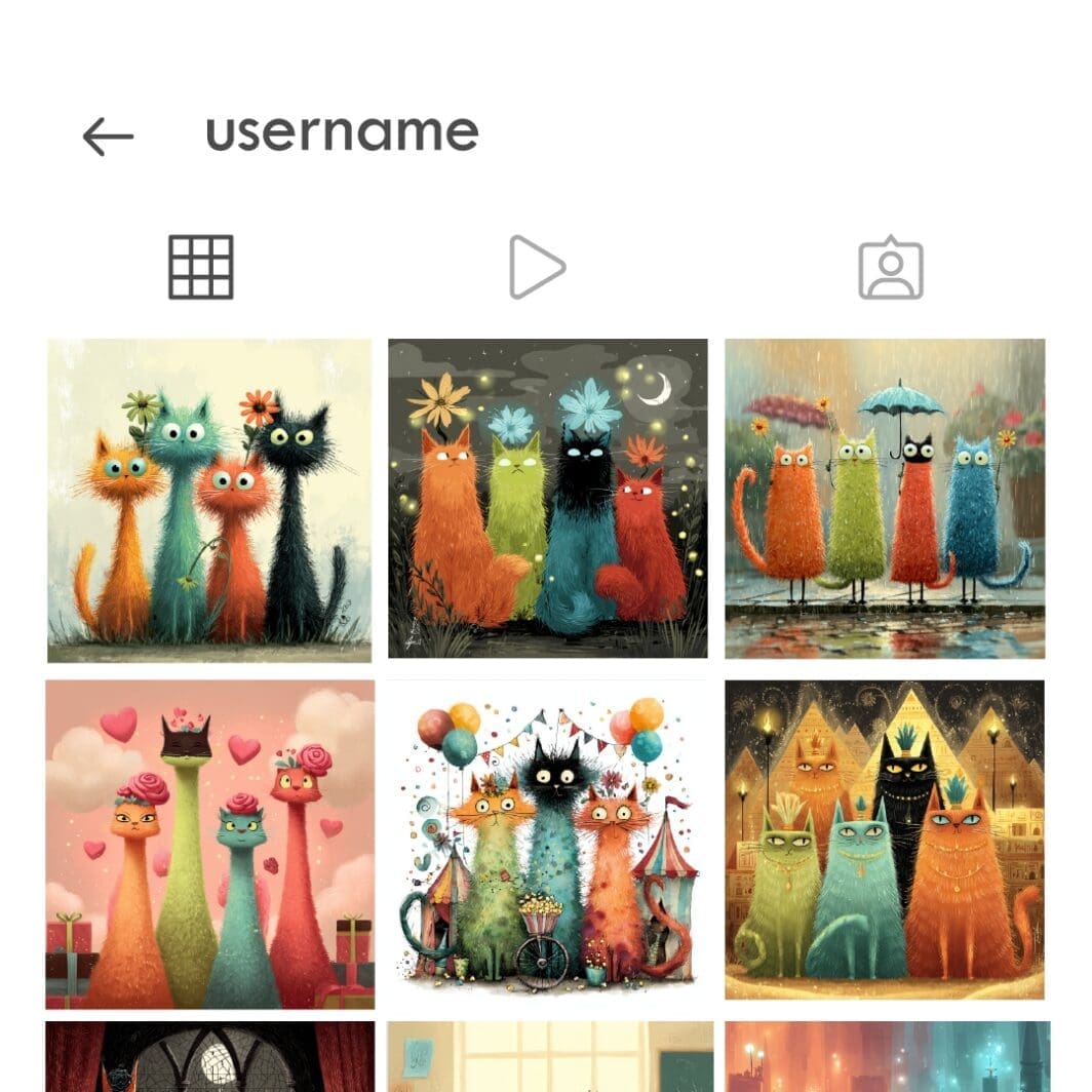 Colorful digital illustration of four whimsical cartoon cats with unique flower crowns, representing the 156 Cat Club Content collection for faceless and themed social media branding