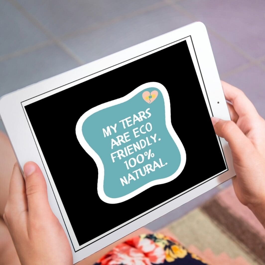 Black and white cover image of the “21 Sad But Funny Quotes Collection” featuring witty, sarcastic, and relatable designs about sadness with humor, available as printable wall art, stickers, and digital downloads.