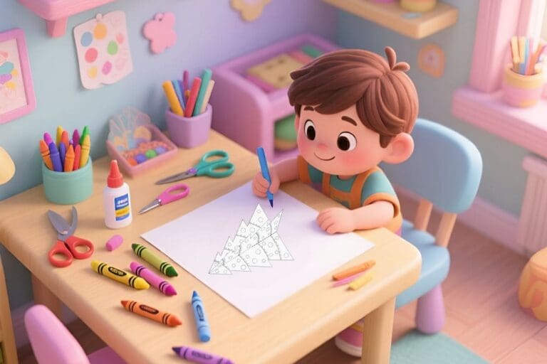 3D Christmas House Craft Mockups (6) Printable 3D paper house craft with snowy roof and Christmas decorations – kids’ cut, fold, and glue activity.