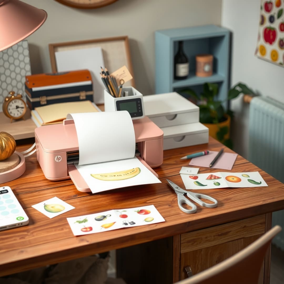 watercolor half-melon image, surrounded by 16 high-quality watercolor fruit stickers including mango, watermelon, kiwi, and avocado, scissors, and stationery – digital and printable stickers from SharekknaOnline.com