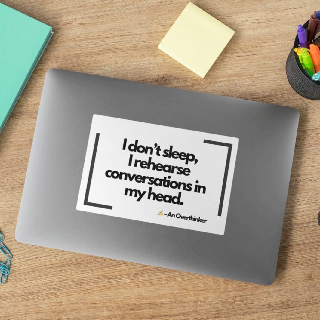 Black and white cover image of the “21 Overthinker Quotes Collection” featuring funny, motivational, and playful quotes for overthinkers, available as digital downloads and printable wall art.