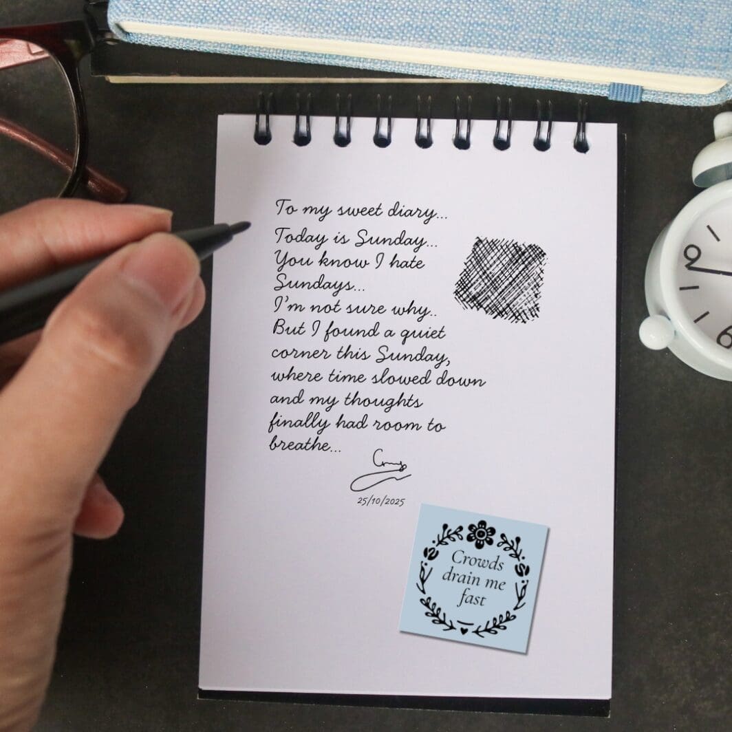 Quiet Thoughts sticker collection – 18 minimal introvert quote designs with floral frame and soft neutral backgrounds, featuring calm and peaceful sayings for journaling, planners, and digital use