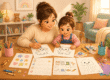 Mom and toddler enjoying screen-free printable activity sheets, coloring pages, tracing worksheets, and creative learning at home