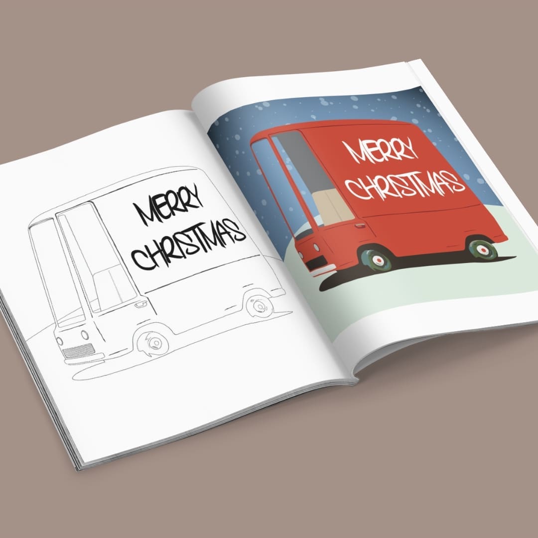 Printable Happy Christmas Coloring Pages featuring festive holiday illustrations, including Christmas trees, ornaments, characters, and decorative winter designs arranged in a preview layout