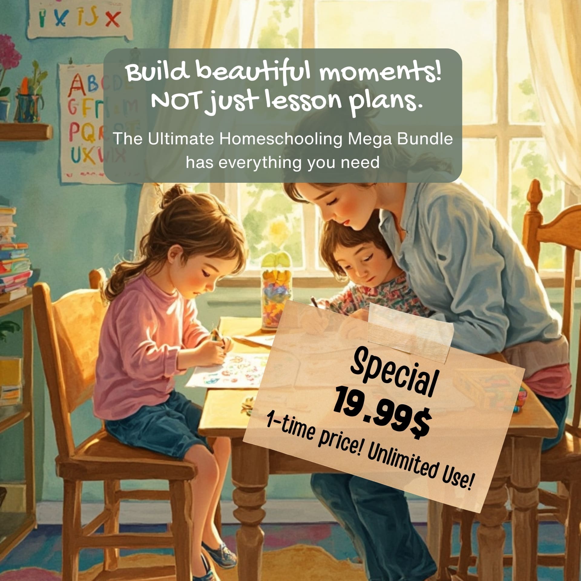 Reel 3-Ultimate Bundle for Google ads (1920 x 1920 px) Cover image of a printable activity sheets bundle for children ages 2 to 5, featuring colorful illustrations, shapes, and playful designs that highlight early learning activities such as coloring, matching, tracing, and sorting.