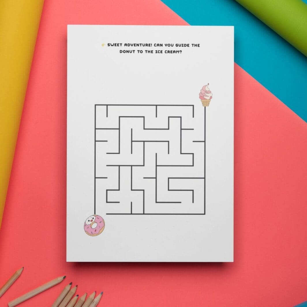 Printable easy mazes for kids ages 3–6, preschool maze worksheets for fine motor skill development.