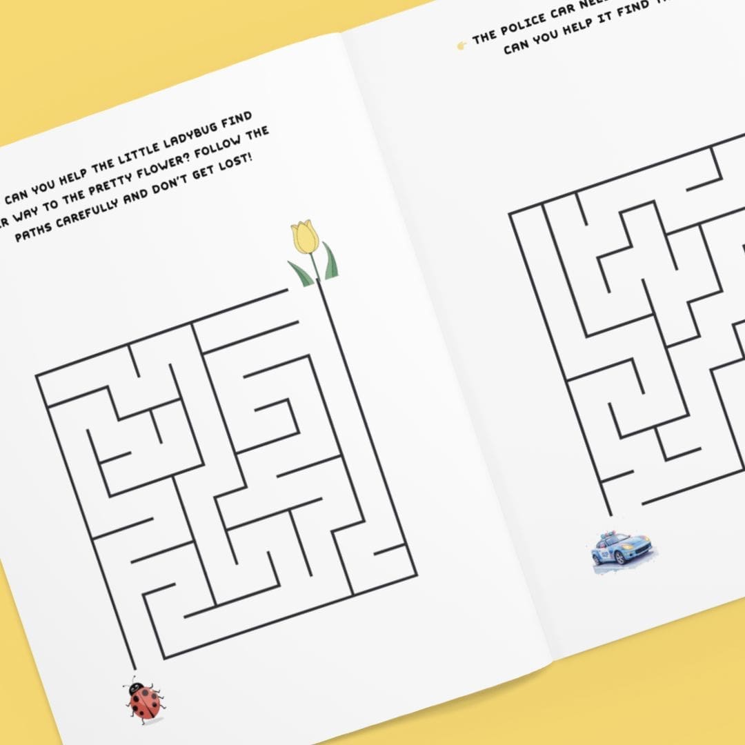 Printable easy mazes for kids ages 3–6, preschool maze worksheets for fine motor skill development.