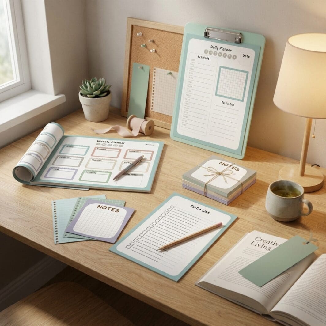 Soft pastel “Book Lover” bookmark with a muted teal background, navy and white star details, a hand-drawn heart icon, and soft handwritten-style typography, designed in a minimalist aesthetic as part of the Soft Studio Stationery Collection.