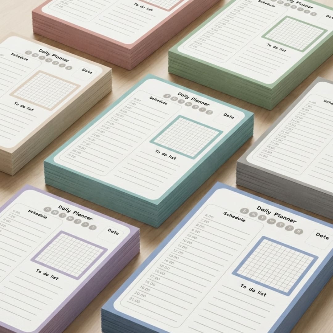 Soft Studio Daily Planner printable in pastel design featuring daily schedule, priorities, to-do list, and notes section in a clean minimal A4 layout.