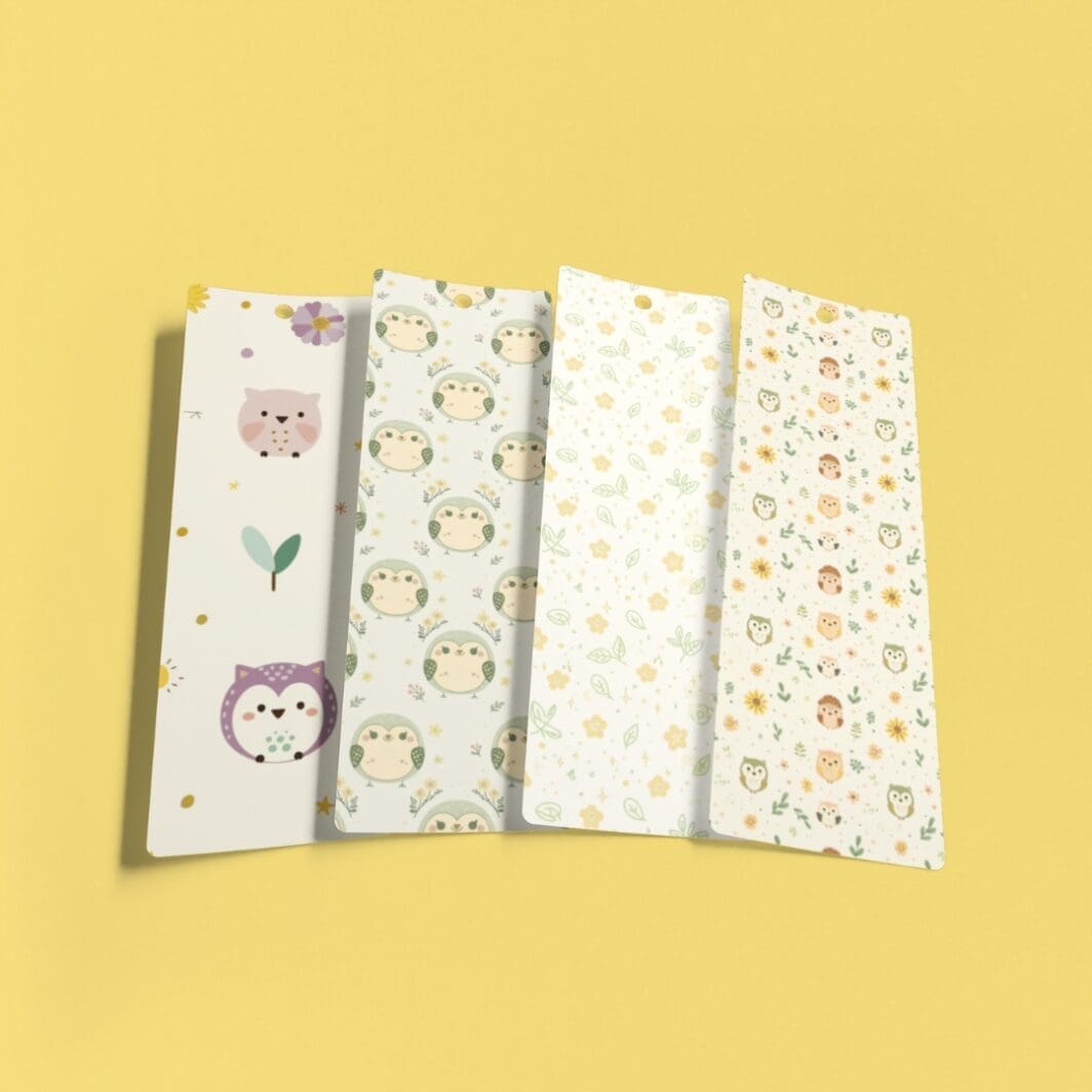 March Girl Energy printable bookmarks set featuring 15 aesthetic designs in soft pastel colors with floral and nature-inspired elements, sized 5 x 15 cm for reading and journaling.