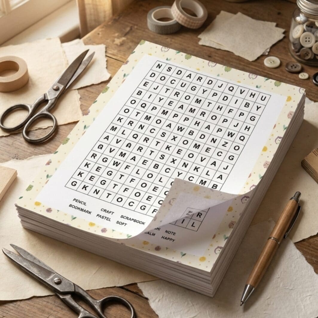 March Girl Energy stickers spread on a wooden table next to a floral gift box, featuring cute pastel designs with flowers, characters, and nature-inspired elements.