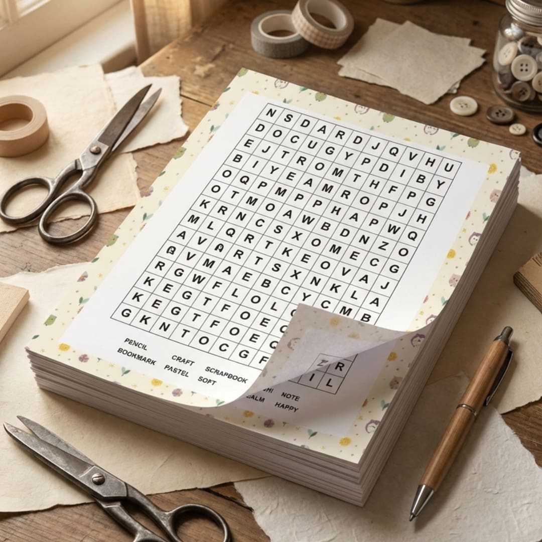 March Girl Energy stickers spread on a wooden table next to a floral gift box, featuring cute pastel designs with flowers, characters, and nature-inspired elements.