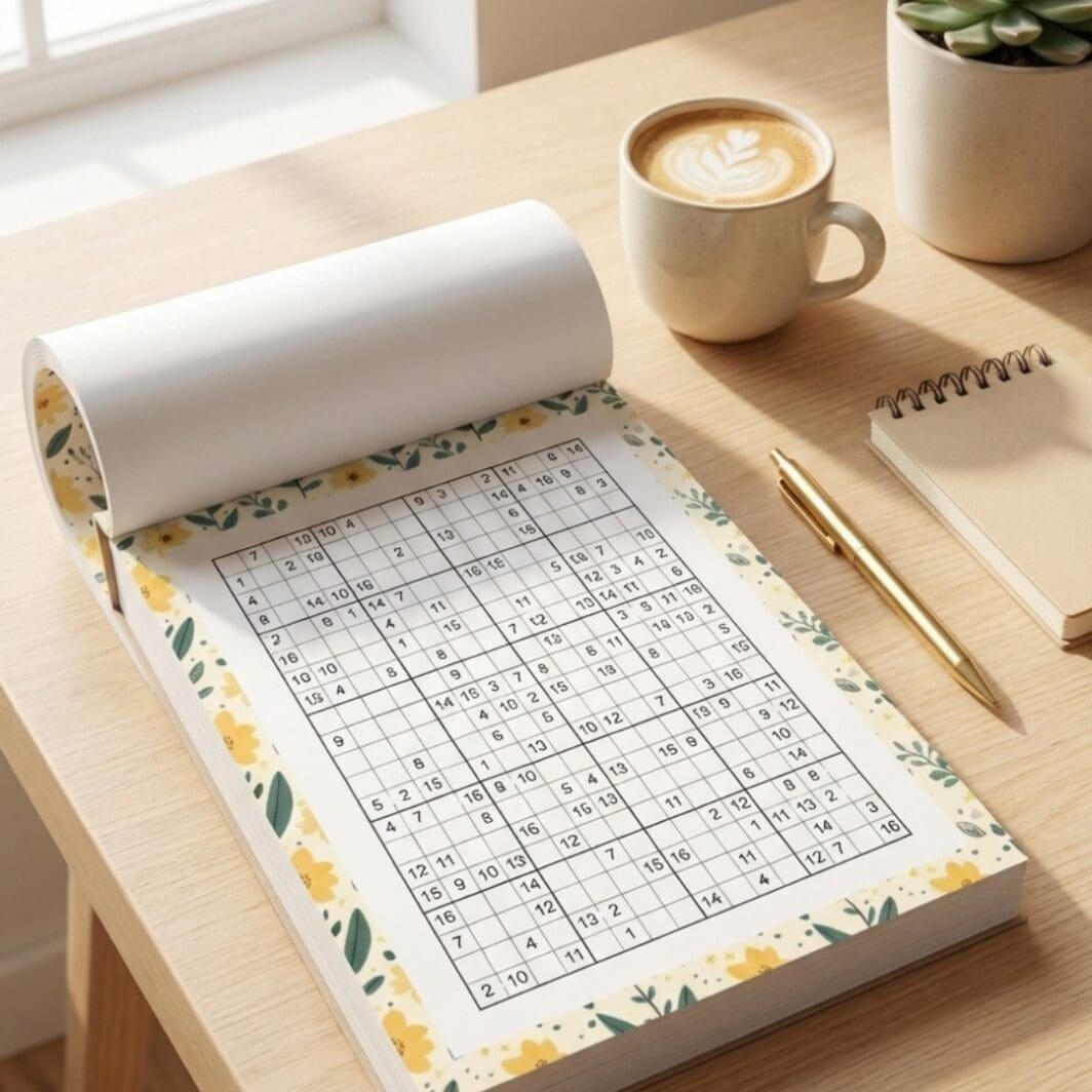 March Girl Energy Sudoku printable featuring hard-level puzzles on an A4 page with two grids, surrounded by a soft floral aesthetic design for a calming and stylish brain activity.