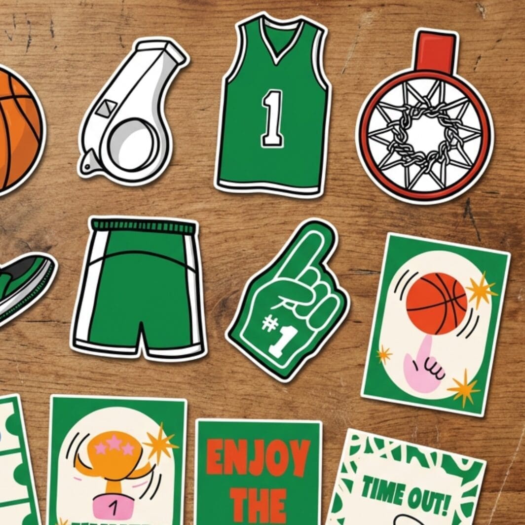 Create a realistic video based on the provided image of a white t-shirt with a basketball design, placed on a neutral background with basketball accessories (ball, shoes, clipboard). Scene starts with the same exact composition and camera angle (top-down view). The basketball design on the t-shirt should initially appear slightly faded or semi-transparent. A woman’s hand (natural skin tone, clean nails, no distracting accessories) enters the frame smoothly from the side holding the basketball sticker (use the EXACT provided sticker design — do not modify, redraw, or change colors, shape, or style). She carefully places the sticker onto the t-shirt in the exact position shown. Then simulate a realistic sublimation / heat transfer process: The hand gently presses the sticker onto the fabric Add a subtle glowing or heat effect (very soft, not exaggerated) The sticker gradually blends into the fabric texture The design becomes fully vibrant, sharp, and embedded into the shirt (not looking like a separate sticker anymore) Add slight fabric interaction (small wrinkles or pressure effect) for realism. Lighting: soft studio lighting, clean shadows Style: photorealistic product video Camera: fixed top-down shot, no camera movement Duration: 5–8 seconds Focus: smooth, satisfying transformation effect End result: the basketball design looks perfectly printed on the shirt as part of the fabric.