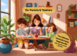 Mother homeschooling two children at home with printable learning sheets for parents and teachers