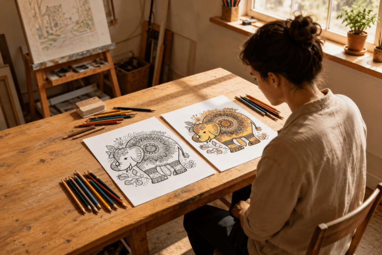 Adult mandala coloring pages printable with elephant design for stress relief and relaxing creative activity